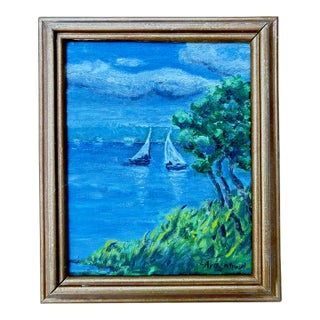 Late 20th Century Seascape Twin Sails Oil on Canvas, Signed by Artist For Sale