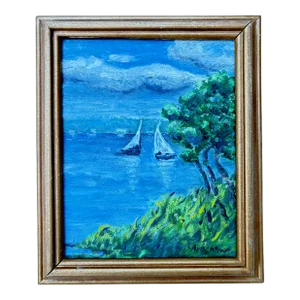 Late 20th Century Seascape Twin Sails Oil on Canvas, Signed by Artist