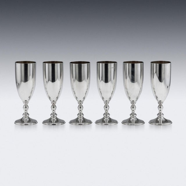Vintage 20th Century English Silver Champagne Flutes, London, 1986, Set of 6 For Sale - Image 6 of 13
