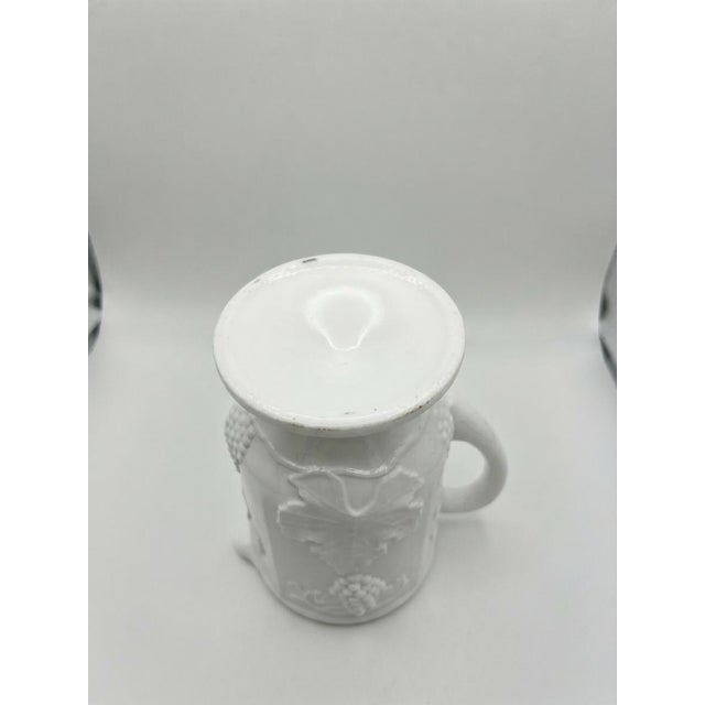 1960s Vintage Milk Glass Footed Pitcher With Embossed Grape and Vine Pattern For Sale - Image 5 of 6