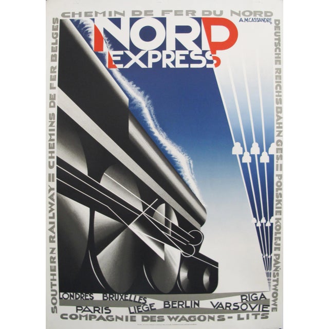 1989 Original Vintage Poster - Printer's Proof Tryptic - 3 Pieces - Cassandre - Nord Express For Sale