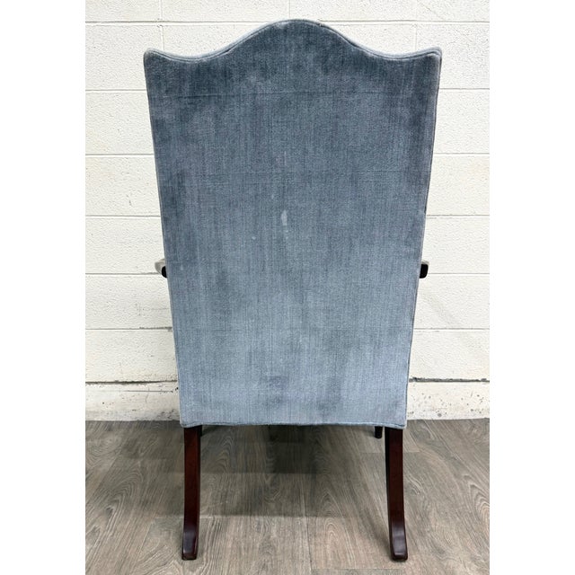 Blue Vintage Federal Style Inlaid Mahogany Lolling Armchair For Sale - Image 8 of 10