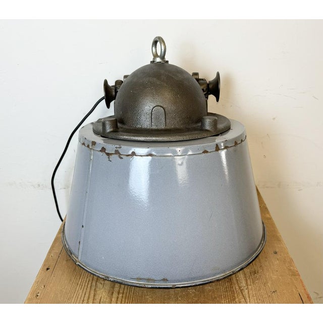 Large Industrial Grey Enamel and Cast Iron Pendant Light from Elektrosvit, 1960s For Sale - Image 15 of 18