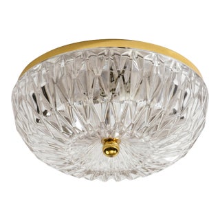 Lightolier German Glass and Brass Flush Mount Chandelier For Sale