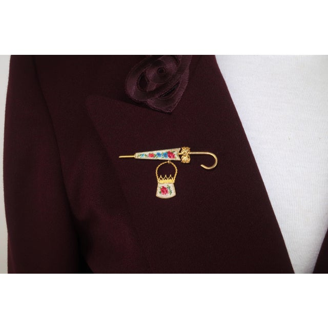 Vintage Petit Point Parasol & Purse Brooch, 1950’s For Sale In Atlanta - Image 6 of 7