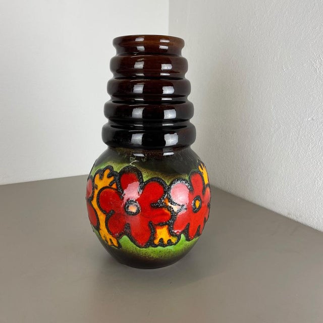 Large Fat Lava Multi-Color Floral Floor Vase from Scheurich, 1970s For Sale - Image 4 of 16