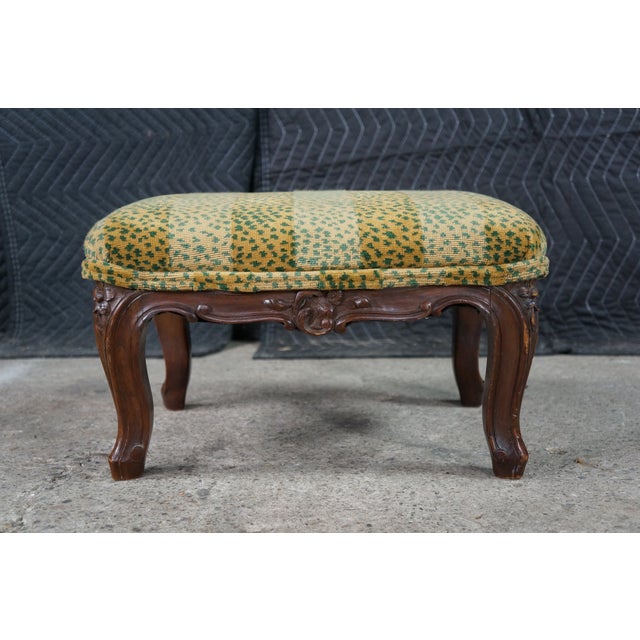 Antique Louis XV French Provincial Walnut Foot Stool Ottoman & Pillow Leopard For Sale - Image 11 of 17