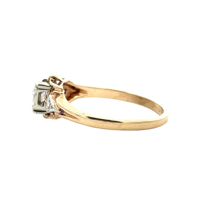 Metal Antique 14k Two Tone Gold Diamond Ring, Size 6.25 For Sale - Image 7 of 10