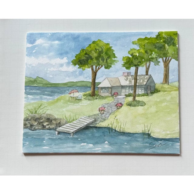 Contemporary Nancy Smith Signed Original Watercolor Seascape “Summer Place” For Sale - Image 3 of 3