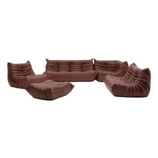 Vintage Ligne Roset Togo 5-Piece Lounge Set in Auburn Leather - Restored & Authentic For Sale