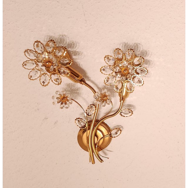Mid-Century Modern Hollywood Regency Gold-Plated Brass Wall Lamps with Swarovski Crystals from Ernst Palme Palwa, 1960s, Set of 3 For Sale - Image 17 of 18