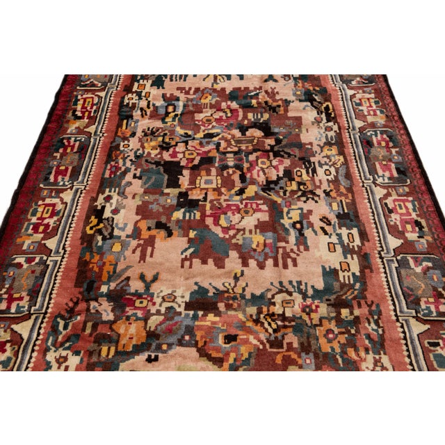 Rose Vintage Handmade Lilihan Rose Floral Wool Rug 4'6" X 7'5" For Sale - Image 8 of 11