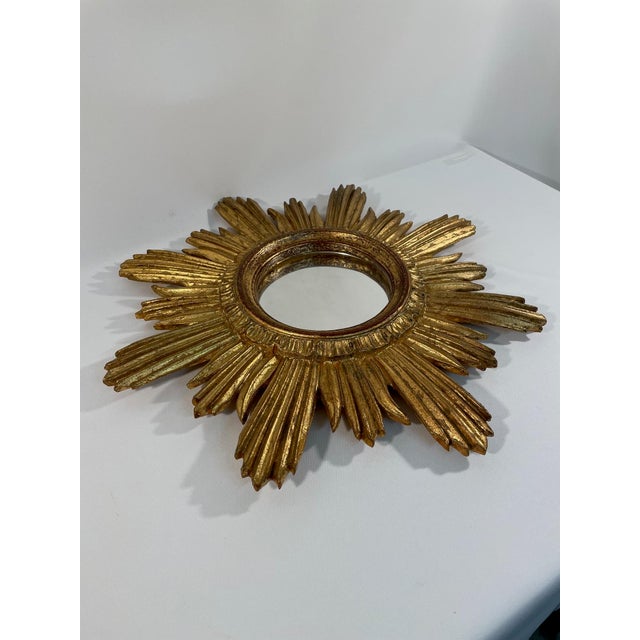 1950s 1950s Italian 18.5" Classic Giltwood Sunburst Wall Mirror For Sale - Image 5 of 16