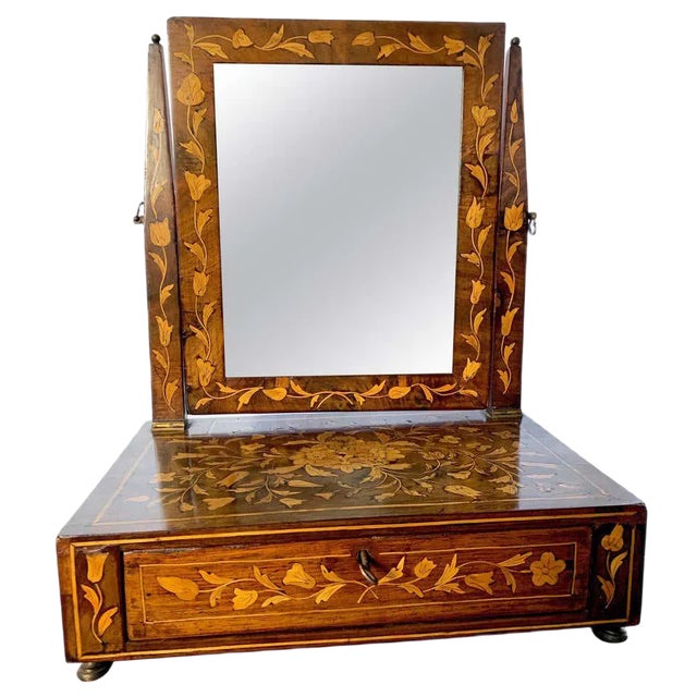 18th Century Dutch Inlaid Walnut Dressing Table Mirror For Sale