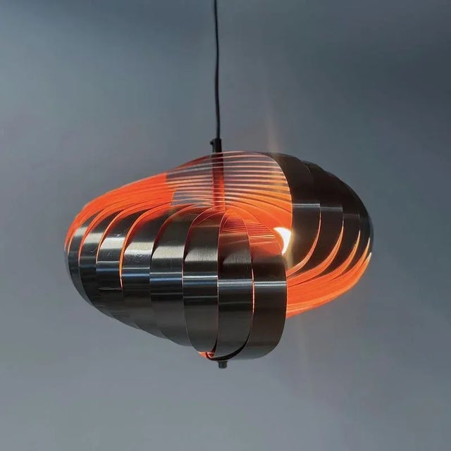 Spiral Pendant Lamp in Steel and Orange Tones from Massive, 1970s For Sale - Image 10 of 11