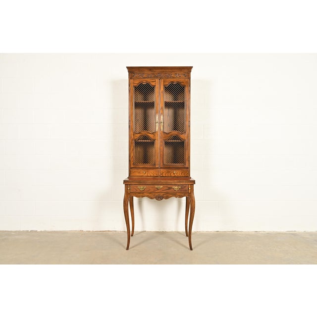 Baker Furniture French Provincial Louis XV Carved Oak Secretary Desk With Bookcase Hutch, Circa 1960s For Sale - Image 17 of 17