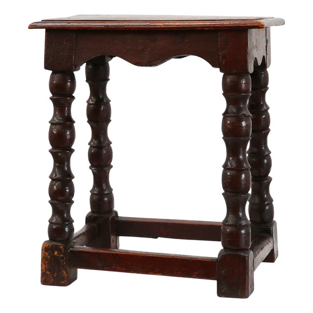19th Century Oak Rectangular Joint Stool with Turned Legs, France, 1820 For Sale