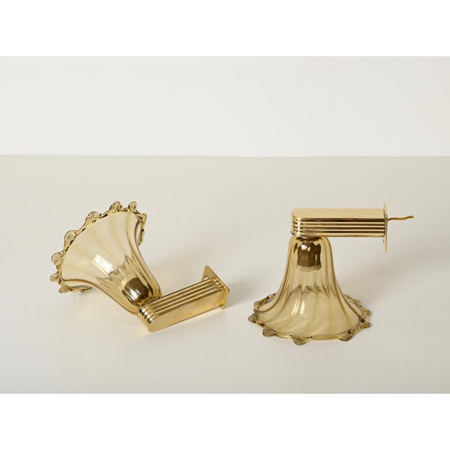 Murano Glass and Brass Flower Sconces by Barovier, Italy, 1940s, Set of 2 For Sale - Image 6 of 16