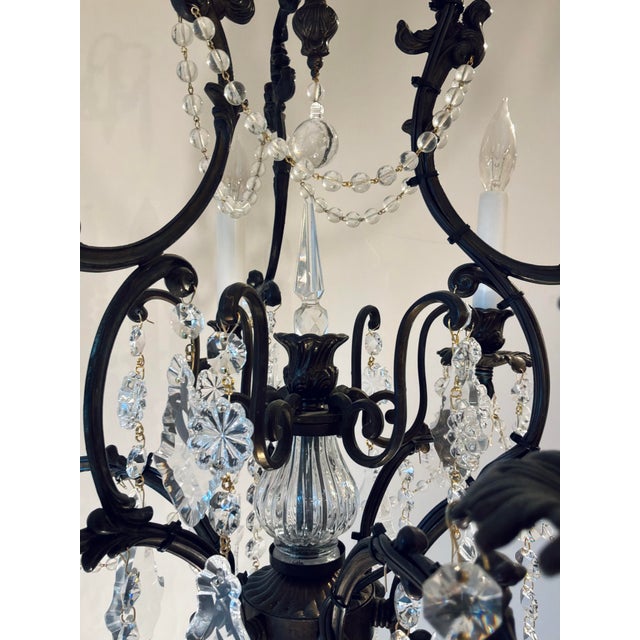 Original retail $4066, neoclassical Myran Allan Luxury Lighting Italian Sand-Cast Bronze and Czech Crystal Chandelier,...