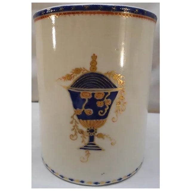 Ceramic Large Antique Early 19th Century Chinese Export Porcelain American Federal Market Tankard Mug With Urn Armorial 1810 For Sale - Image 7 of 8