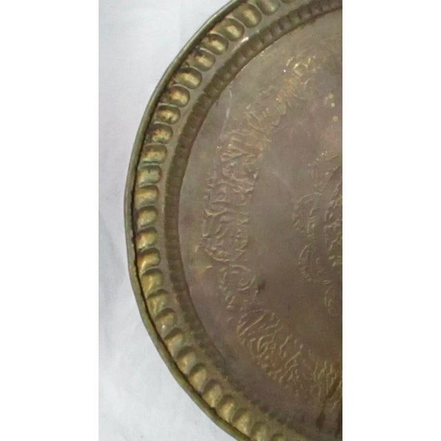 1980s MiddleEastern Brass Hammered Tray Table Top 28" Diameter For Sale - Image 5 of 6