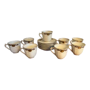 1980s Bernardaud Limoges Porcelain Ventadour Pattern Cups and Saucers Set- 16 Pieces