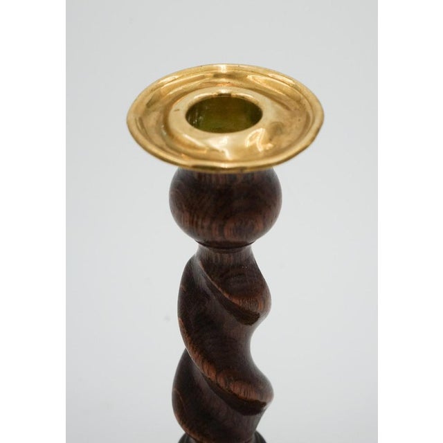 Brown Early Victorian English Oak Barley Twist Candleholders, Set of 2 For Sale - Image 8 of 12