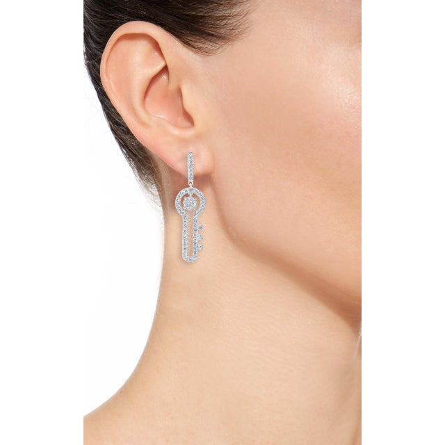3.2 Ct Diamond Drop Cocktail Key Shape Earrings in 14 Karat White Gold 8 Grams For Sale - Image 4 of 18