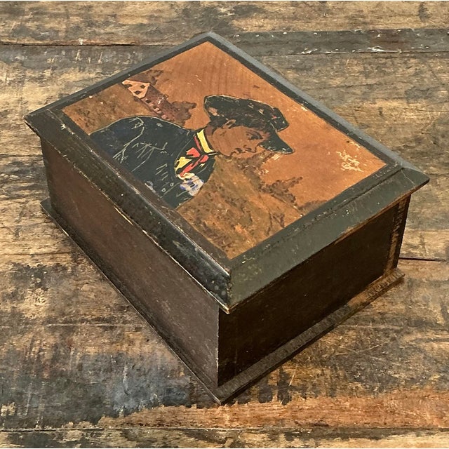 Brown Vintage Hand Painted Cowboy Box For Sale - Image 8 of 12