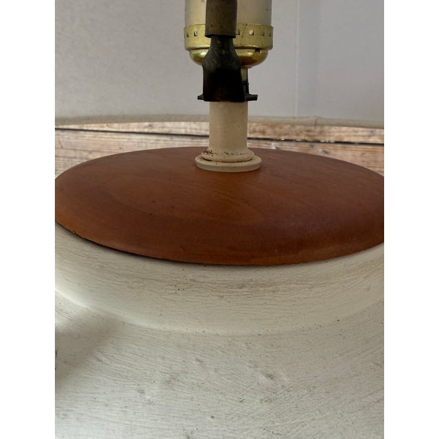 Linen Monumental Boho Coastal Regency Plaster Lamps With Hand-Wrapped Rattan Cage & Linen Shades For Sale - Image 8 of 11