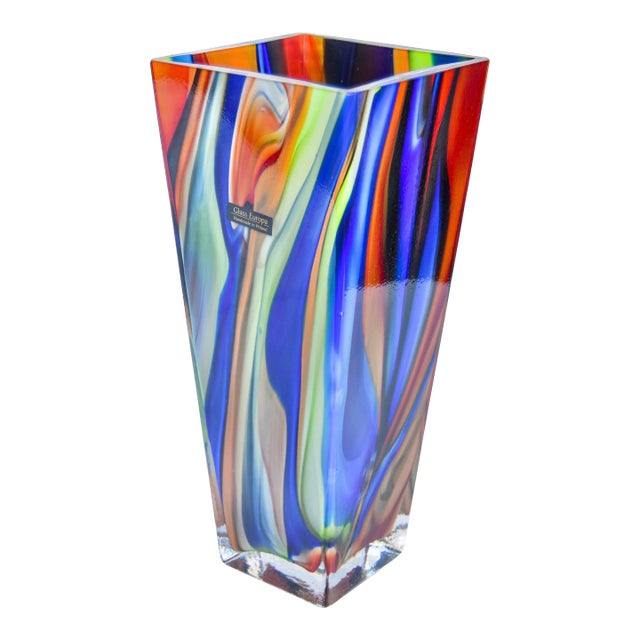 Vintage Hand-Crafted Colorful Glass Vase For Sale
