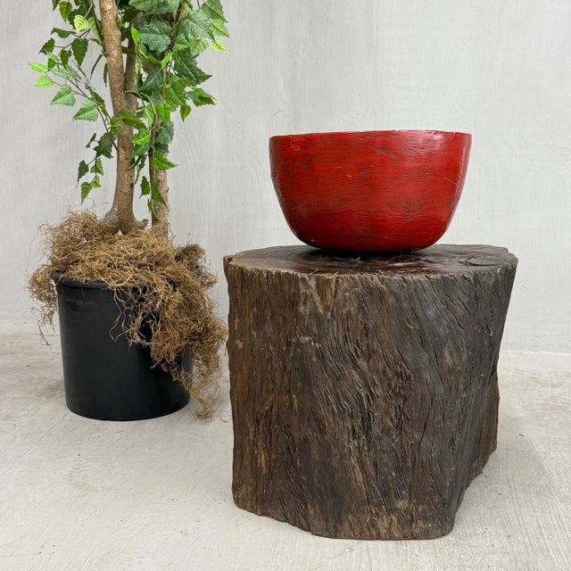 Mid 20th Century Large Dark Brown Reclaimed Tree Trunk Side Pedestal Table For Sale - Image 5 of 8