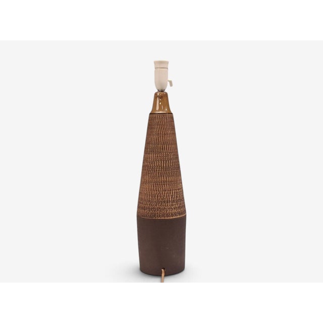 1960s Mid-Century Modern Hyllested Keramik, Large Rustic Table Lamp, Brown Stoneware For Sale - Image 11 of 11