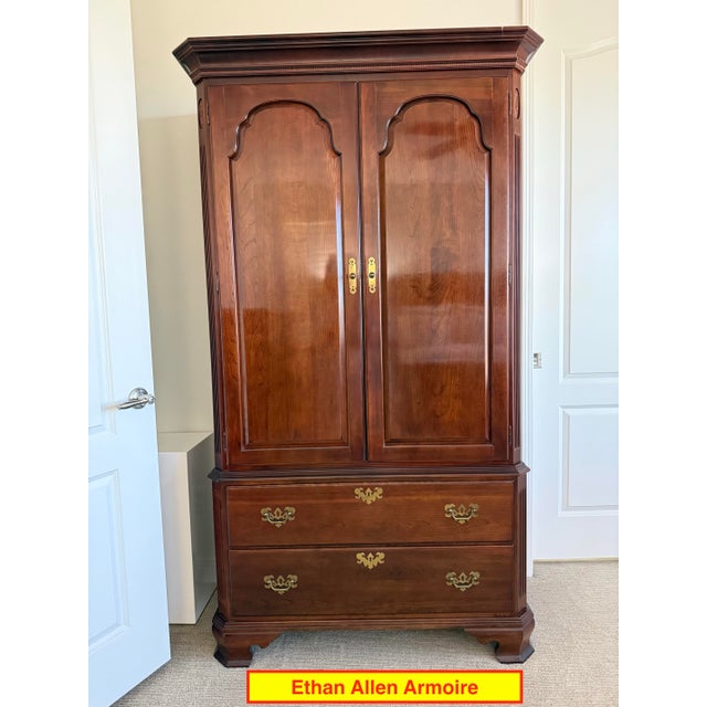 Ethan Allen Ethan Allen Georgian Solid Cherry Wood Armoire For Sale - Image 4 of 8
