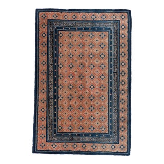 Antique Circa 1900 Orange Chinese Hand Knotted Rug 4'4 X 6'9 For Sale