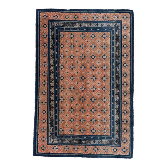 Antique Circa 1900 Orange Chinese Hand Knotted Rug 4'4 X 6'9 For Sale