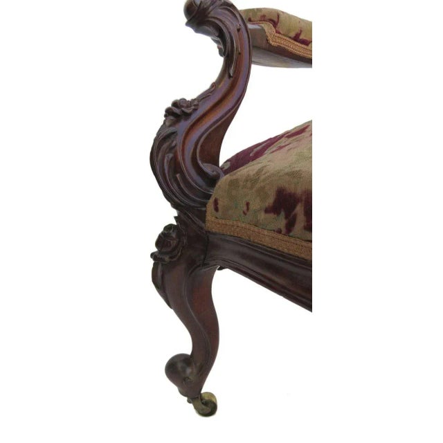 Grand Carved Mahogany Armchair c 1890 "Santa's Chair" Original Cut Velvet Chair For Sale - Image 4 of 10