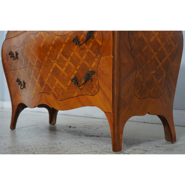 Italian Marquetry Inlaid Bombe Commode Chest For Sale - Image 13 of 18