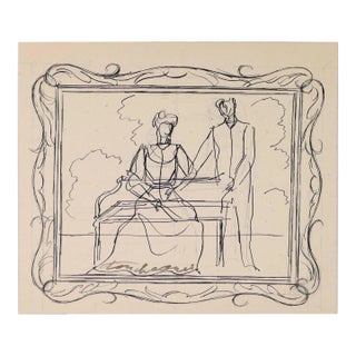 Louis Touchagues - Decor In Frame - Original Ink Drawing - Mid-20th Century For Sale