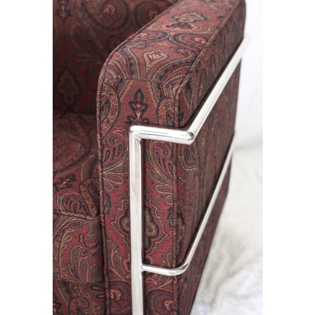 1990s Le Corbusier Style Chair in Paisley Tapestry For Sale - Image 5 of 12