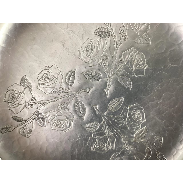 Mid-Century Modern Vintage Faberware Wrought Aluminum Rose Platter For Sale - Image 3 of 6