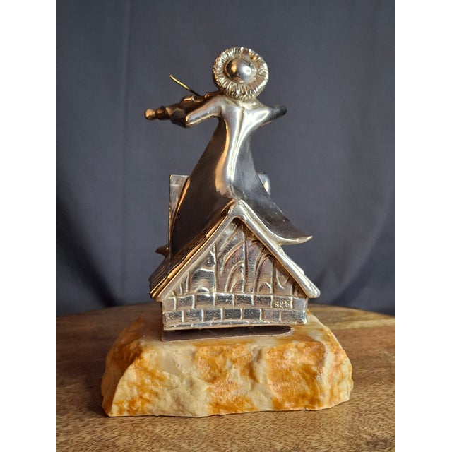 Vintage Sterling Silver 925 Fiddler on the Roof Figurine on Marble Base 6.5" For Sale - Image 16 of 18
