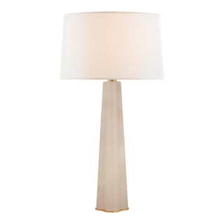 Suzanne Kasler for Visual Comfort Signature Adeline Large Quatrefoil Table Lamp in Alabaster with Linen Shade For Sale