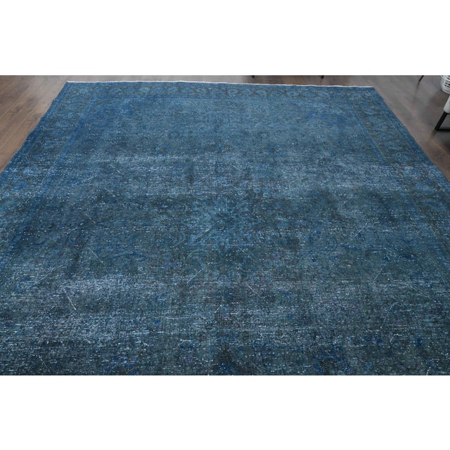 Textile 1970s Vintage Persian Handmade Wool Cotton Blue Area Rug For Sale - Image 7 of 11