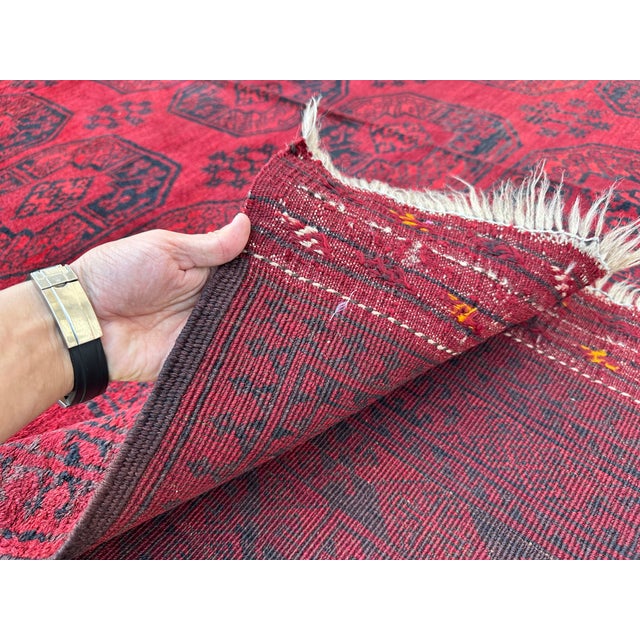 Red Turkmen Bokhara Hand-Knotted Wool Rug - 7'1" X 9'8" For Sale - Image 11 of 12