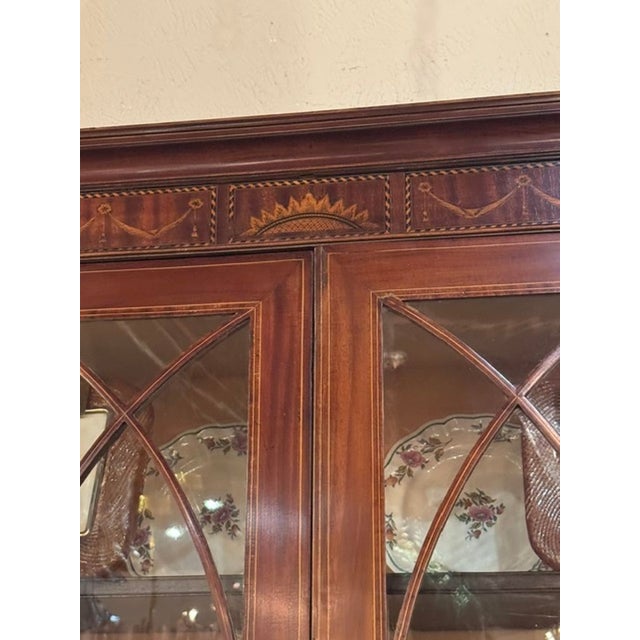 19th C. English George III Inlaid Mahogany Breakfront For Sale In Dallas - Image 6 of 9