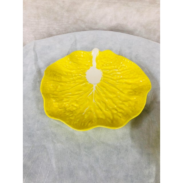 Vibrant yellow cabbage leaf chip and dip plate and bowl. Can be used separately or as a set. Stamped made in Portugal....