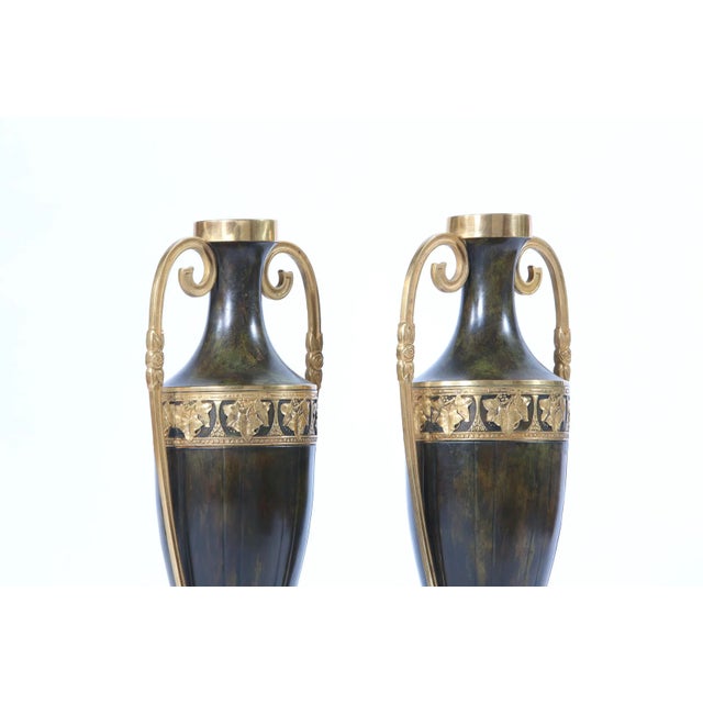 Early 20th Century Early 20th Century Pair / Tall Patinated Bronze Vases / Pieces For Sale - Image 5 of 10