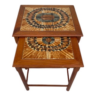Pair of 1960's Danish Modern Mobelfabrikken Toften Tile-Top Nesting Tables For Sale
