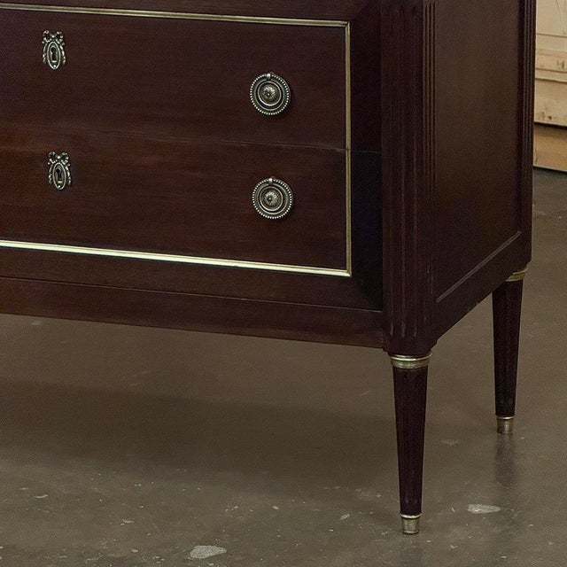 Wood Antique French Louis XVI Mahogany Commode With Carrara Marble For Sale - Image 7 of 14